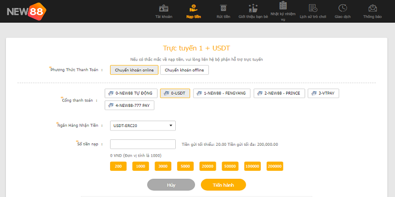 Hướng Dẫn Nạp Tiền USDT Tại Nhà Cái New88