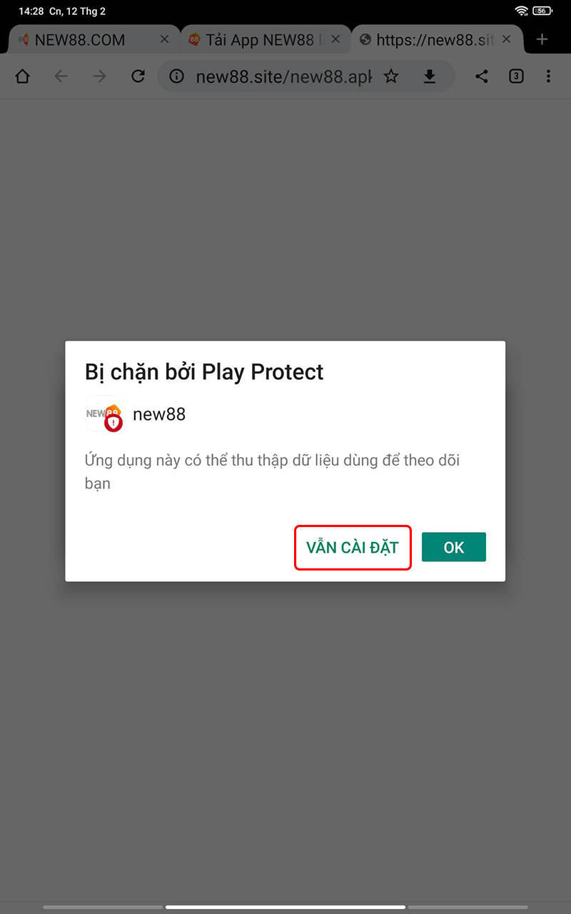 Cho phép cài đặt ứng dụng bằng file apk